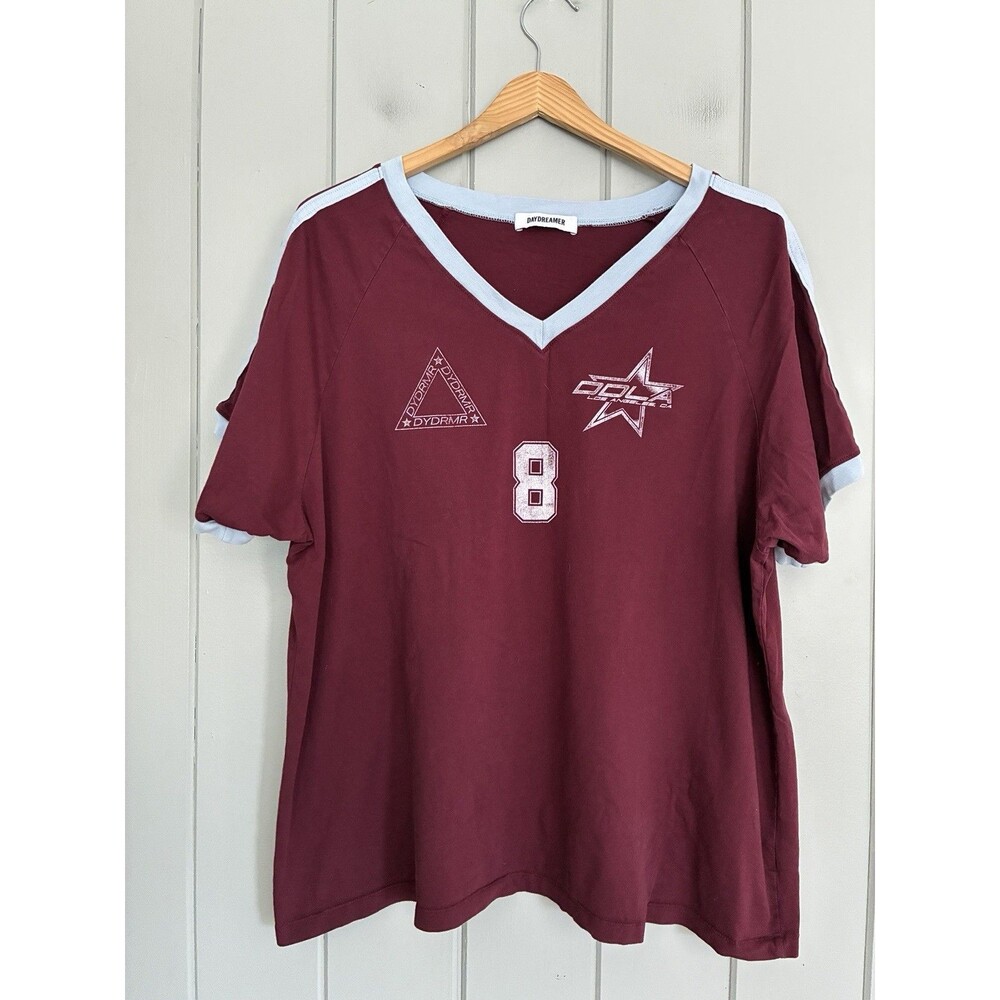 Daydreamer Kaiia Oversized Jersey XL Burgundy Red Ringer V-Neck